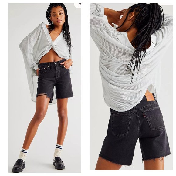 Levi's Pants - Levis 501 Mid Thigh Shorts Womens 26 Black High Rise Button Fly Raw Hem Bermuda